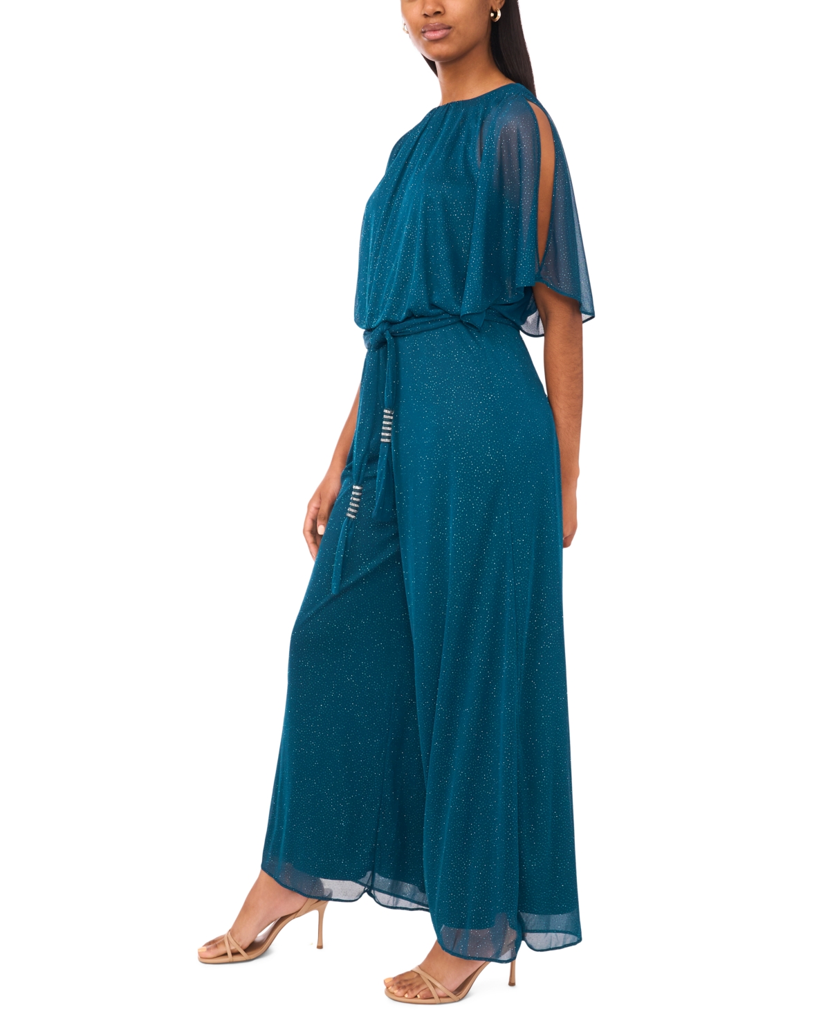 Msk Women's Slit Sleeve Knit Woven Jumpsuit In Blue
