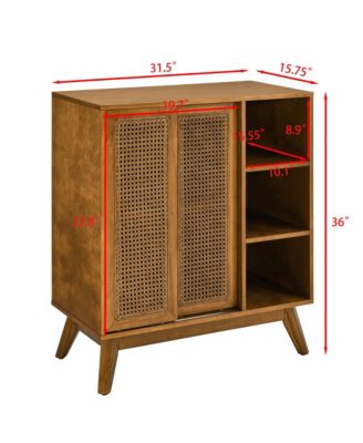 CASAINC 1Pc Mid Century MDF Solid Wood Legs Rattan Doors Adjustable Shelf Cable Hole Sideboard