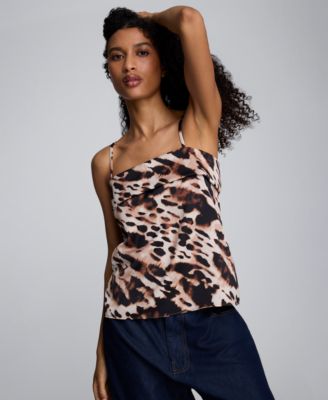 Women's Satin Printed Fold-Over Square Neck Top