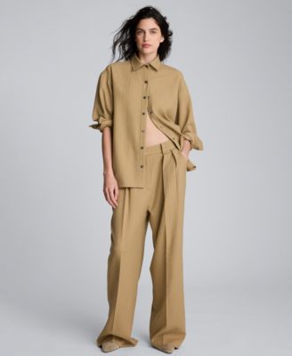 Women's Drop Shoulder Pinstripe Boyfriend Top