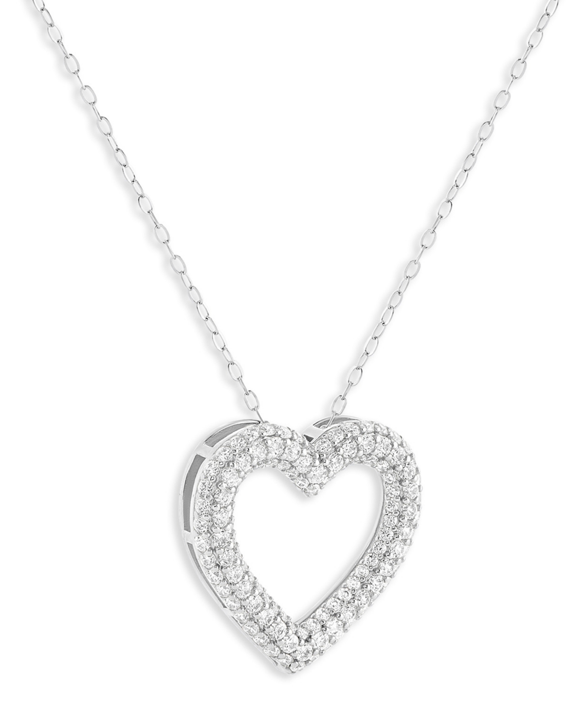 Holiday Lane Sterling Silver Pave Heart Pendant Necklace, Macy's Exclusive In Silver