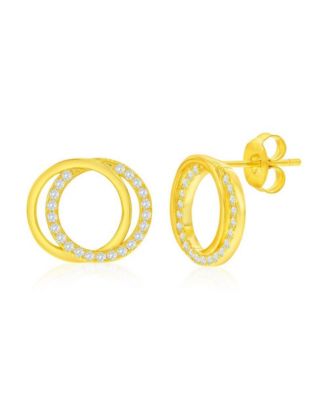 Sterling Silver, Interlocking Circle CZ Necklace & Earrings Set