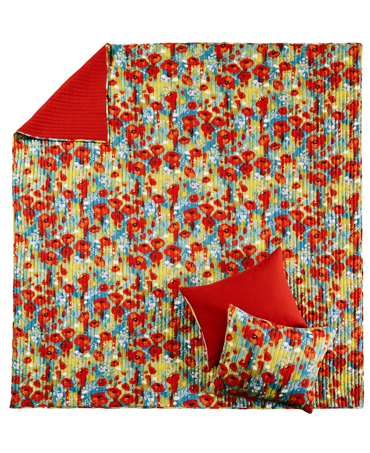Greenland Home Fashions Poppies Modern Floral 3-pc. Quilt Set, Full/queen In Red