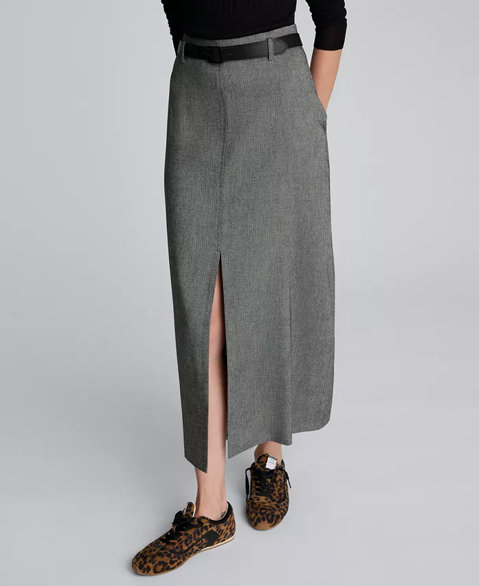 Women's Herringbone Side Zipper Midi Skirt