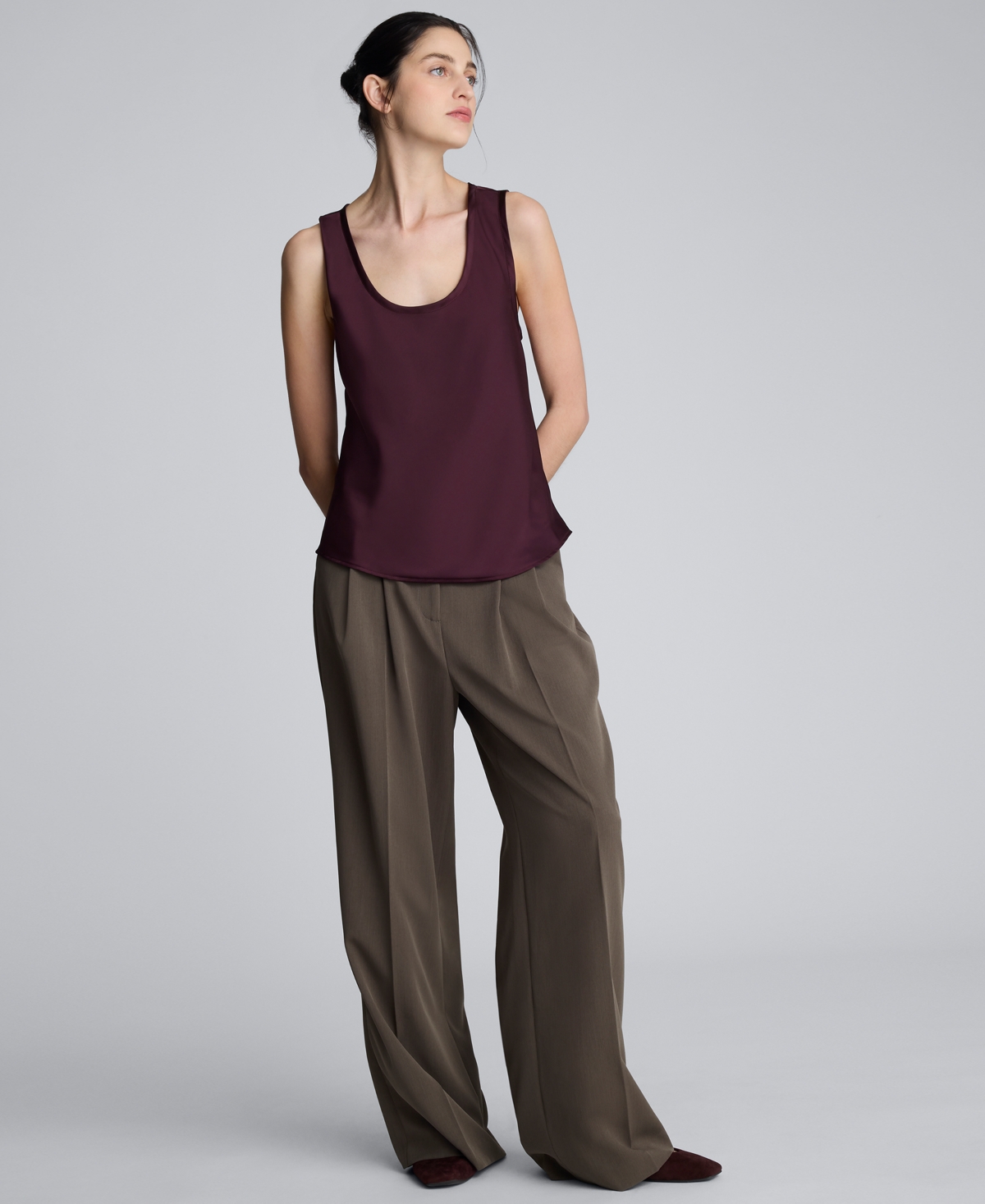 Kenneth Cole Double Pleat High Waist Wide Leg Pants In Brown