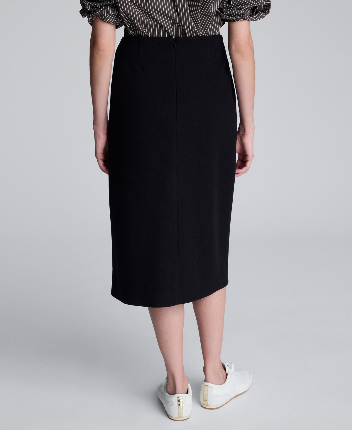 Kenneth Cole Boiled Wool Asymmetrical Slit Midi Skirt In Black