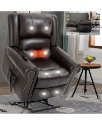 Power Lift Recliner Chair Heat Massage Dual Motor Infinite Position Up to 350 LBS Genuine Leather Heavy Duty Motion Mechanism with USB Ports Brown