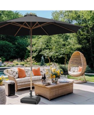 13ft XL Heavy Duty Solid Wood Outdoor Patio Umbrella with Base Parasol Wheels Stand for Bistro Market Table Garden Deck Yard Poolside Black