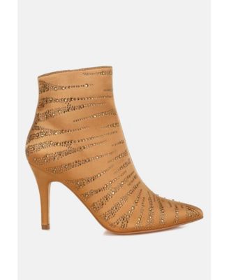 Womens Toget Satin Rhinestone Ankle Party Boots