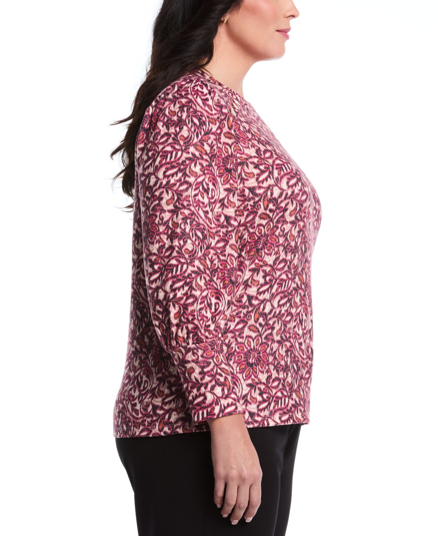 Женский топ Rafaella Plus Size Paisley Print Puff Long Sleeve Crew Neck, цвет: Фиолетовый — фото 3