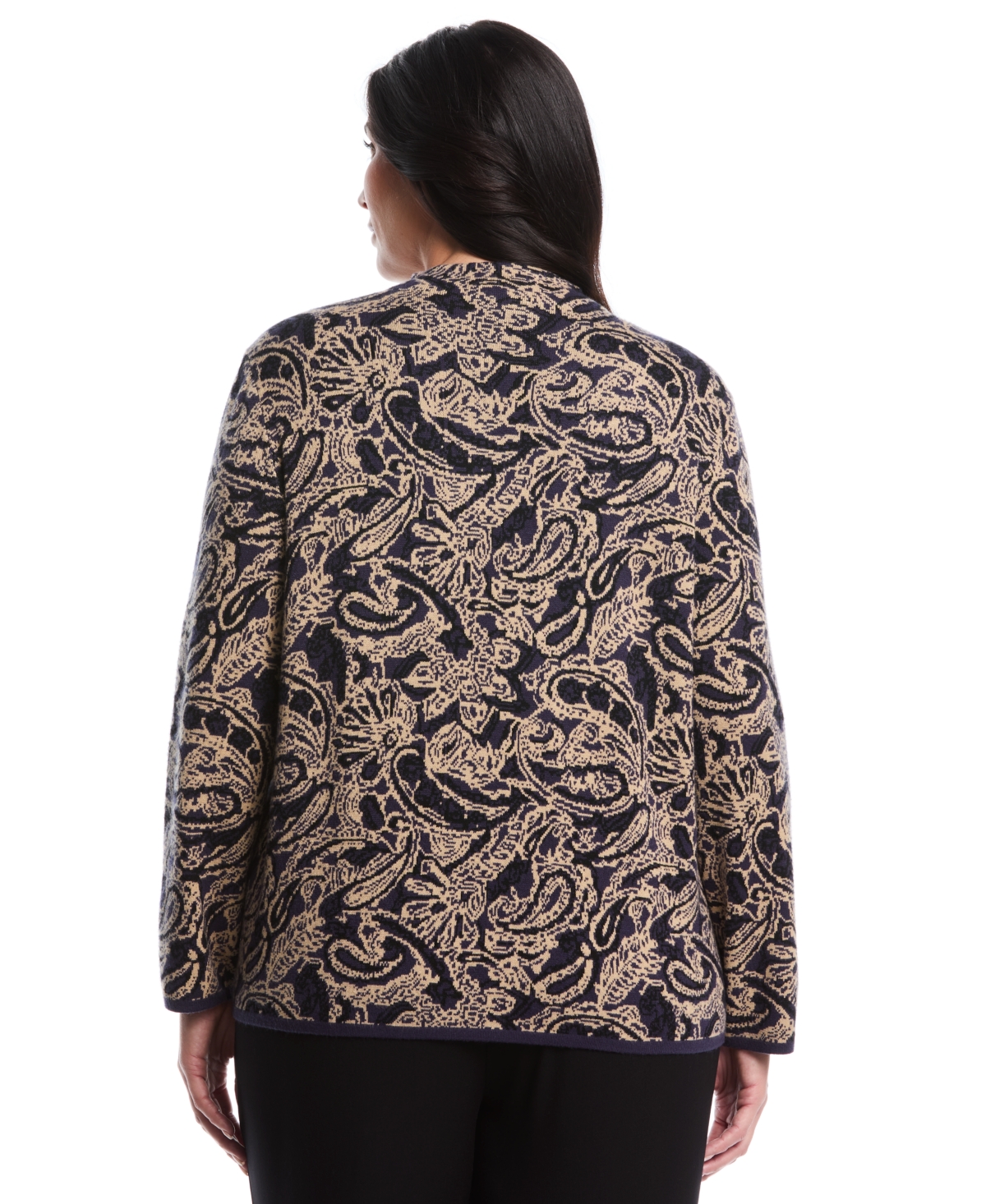 Rafaella Plus Size Paisley Print Mock Neck Long Sleeve Sweater In Black
