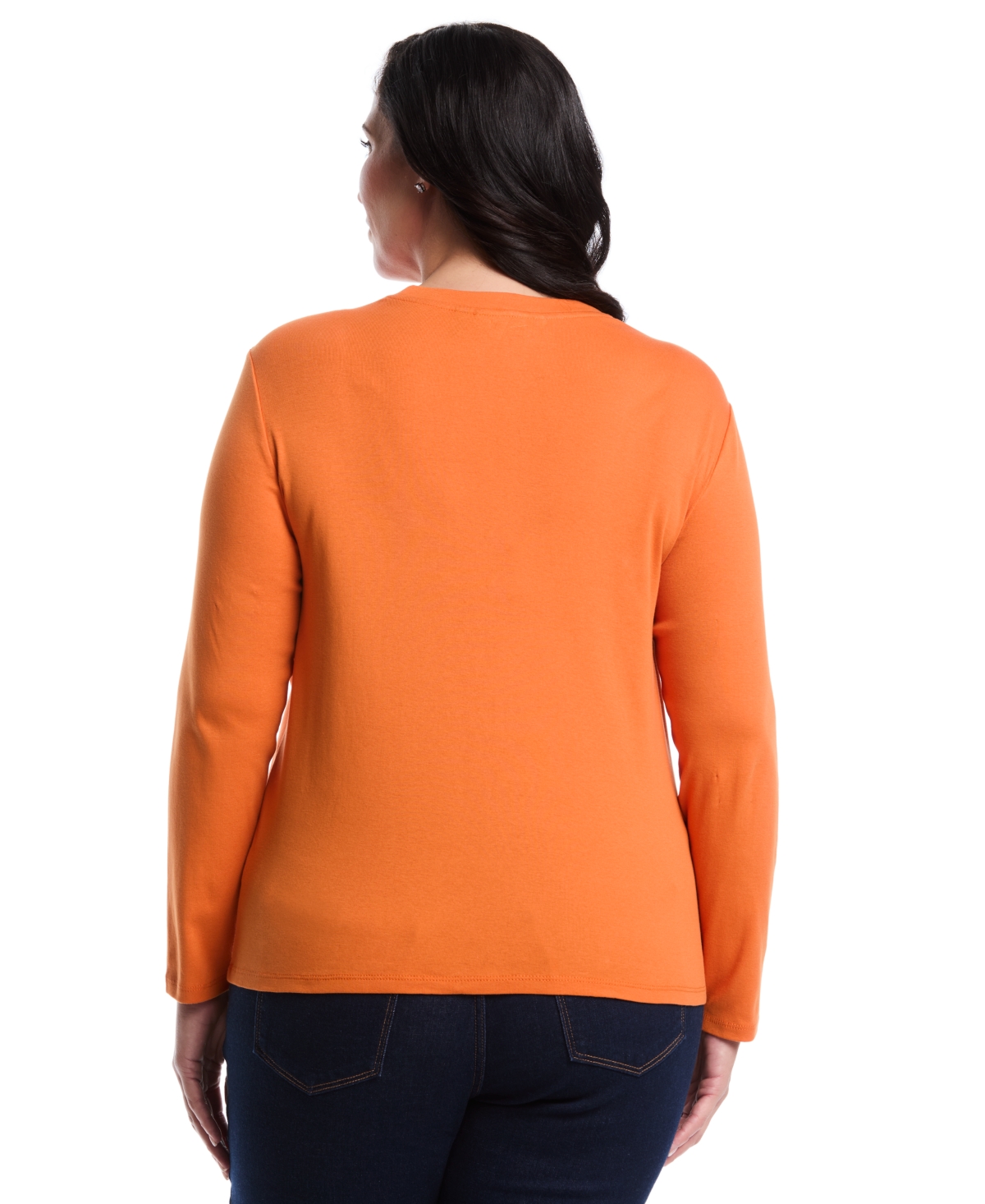 Rafaella Plus Size Laced Crew Neck Long Sleeve Top In Brown