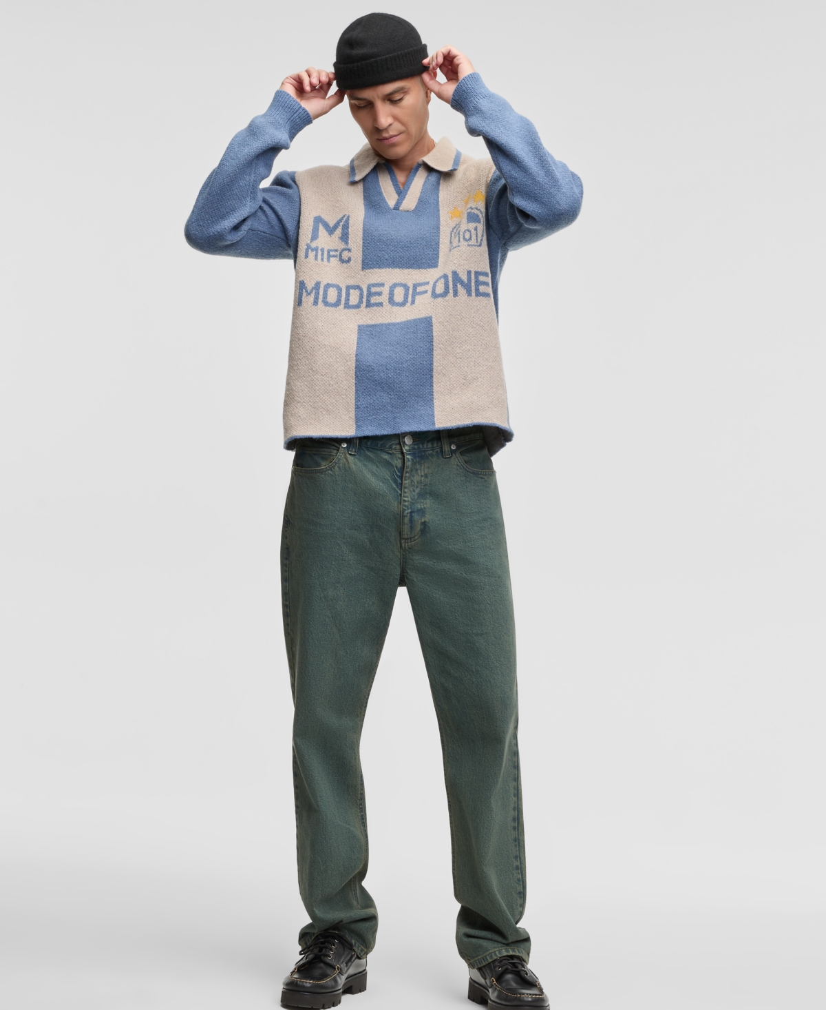 Mode Of One Men's Logo Johnny Collared Sweater, Macy's Exclusive In Blue