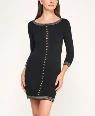 Juniors Lurex Stripe Mini Buttons Fitted Sweater Dress