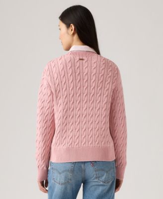Premium Women's Boyfriend Cable Crewneck Sweater