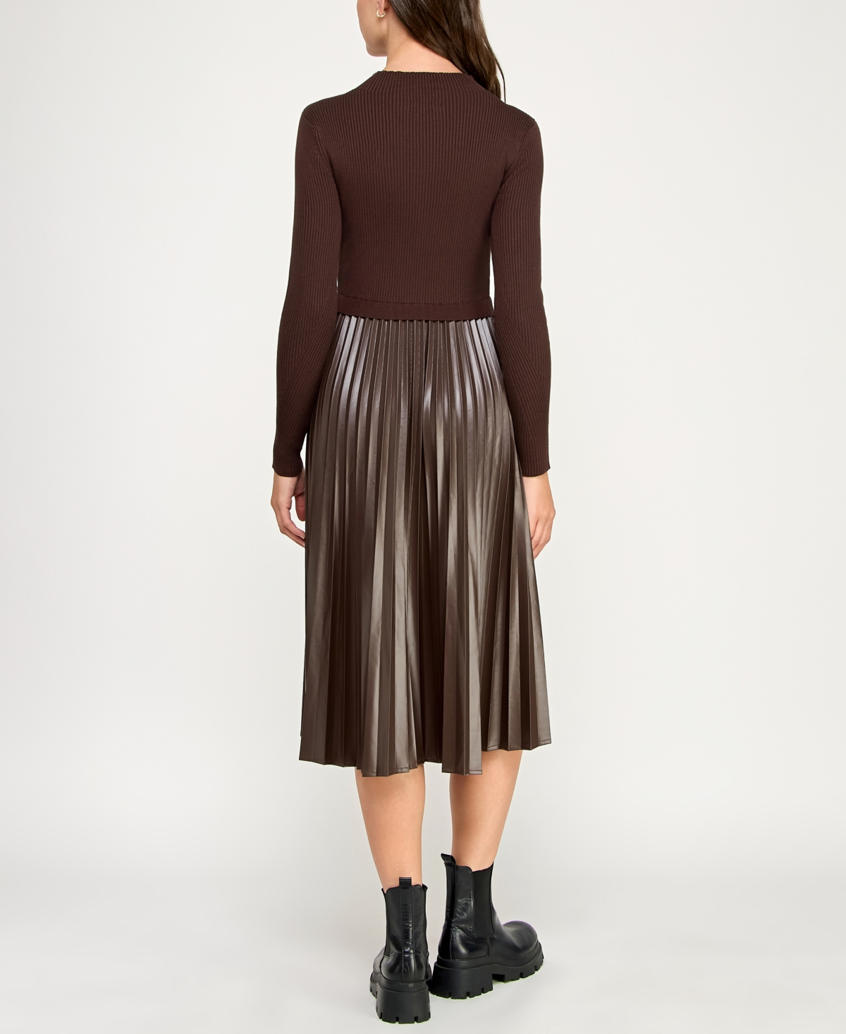 Invitee Juniors' Mock Neck Sweater Midi Dress In Brown