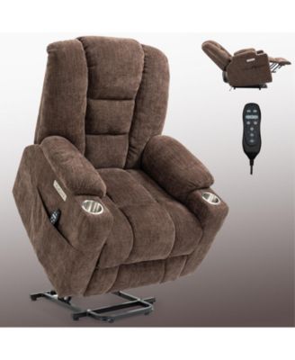 Large Power Lift Recliner Chair with Massage and Heat for Elderly Overstuffed Wide Recliners Heavy Duty Motion Mechanism with USB and Type C Ports 2 Steel Cup Holders Brown
