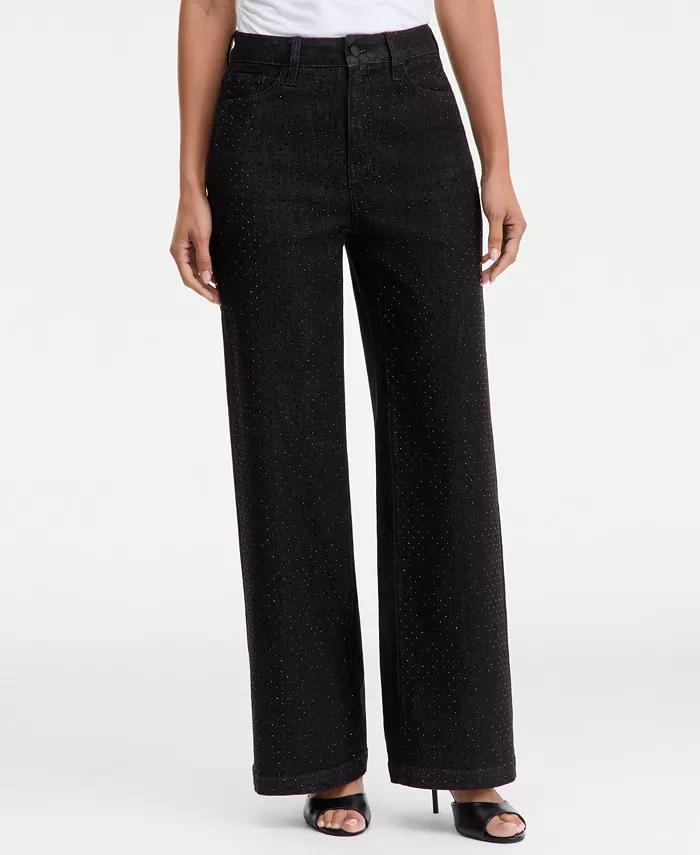 Women's High-Rise Wide-Leg Embellished Jeans - thumbnail 4