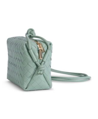 Women's Pastel Green Woven Leather Crossbody Bag