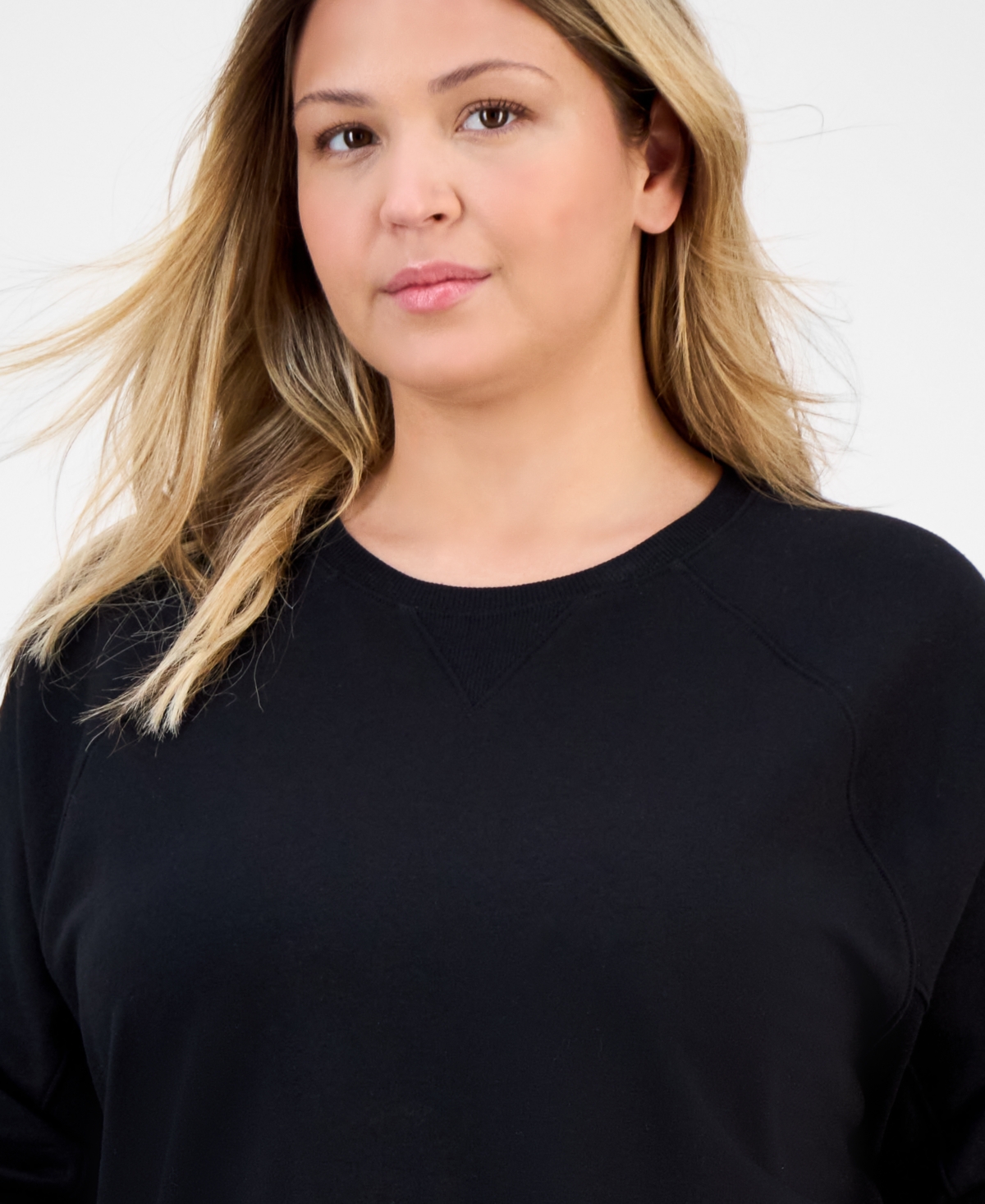 Id Ideology Plus Size Crewneck Raglan-sleeve Tunic Top, Macy's Exclusive In Black