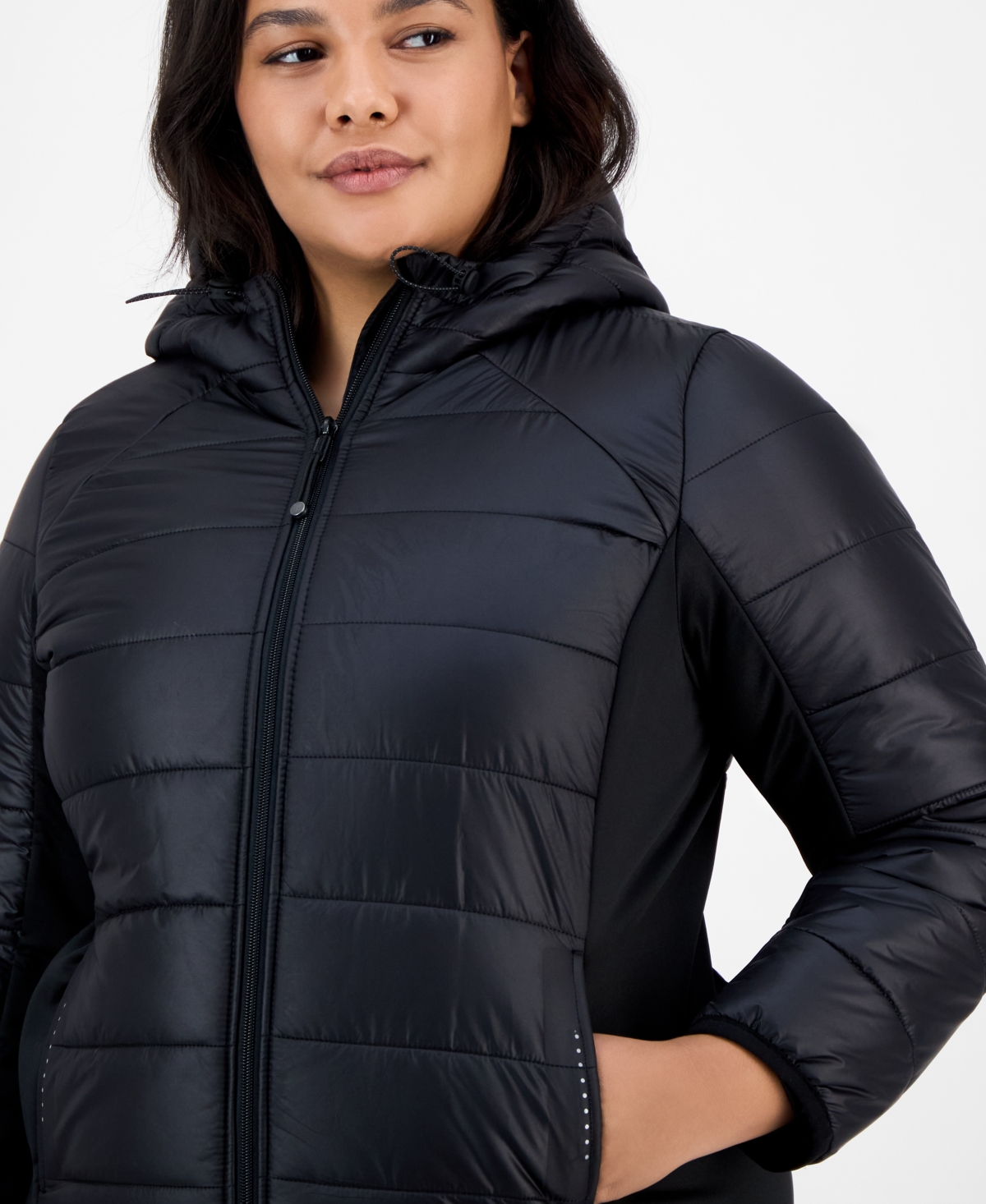 Id Ideology Plus Size Hooded Puffer Jacket, Created For Macy's In Black