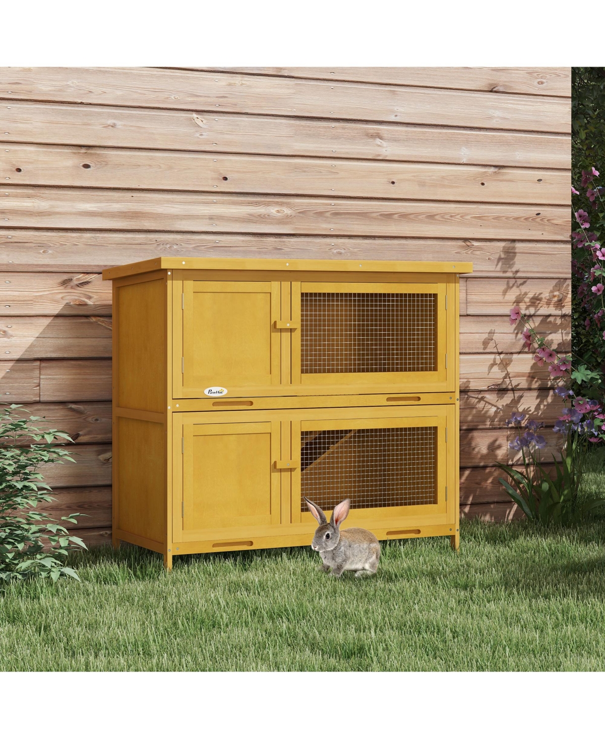 PawHut Wooden Bunny Hutch with Ramp, Indoor/Outdoor,