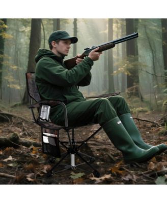 360&deg; Swivel Hunting Chair with Mesh Cup Holder & Storage Pockets Cozy Backrest