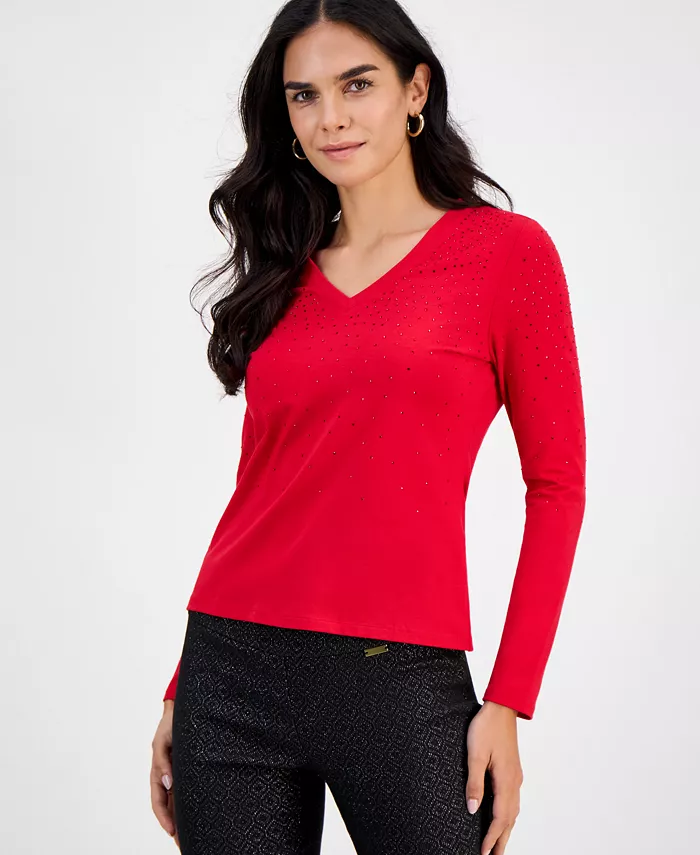 Petite Embellished V-Neck T-Shirt