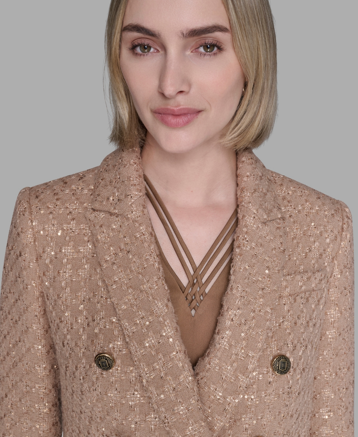 Karl Lagerfeld Women's Cropped Long Sleeves Jacket In Brown