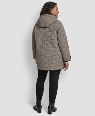 Plus Size Hooded Toggle-Front Quilted Coat