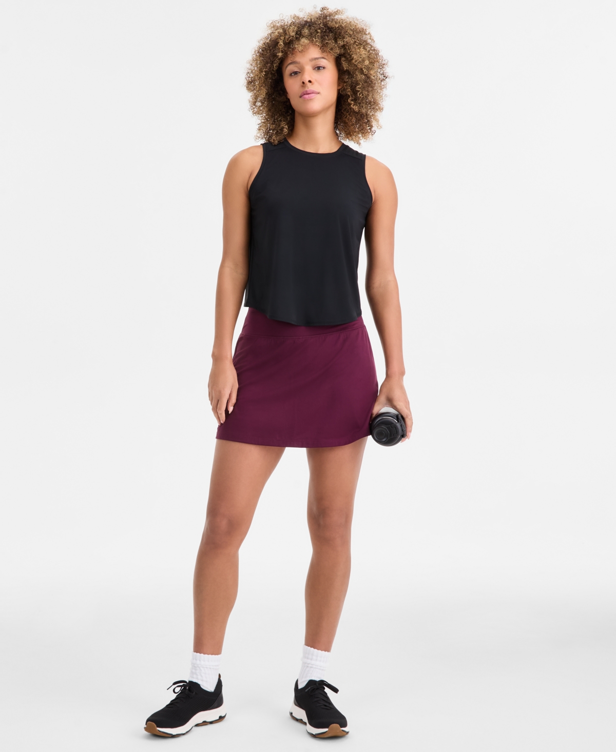 Id Ideology Women's Crewneck Back-slit Knit Tank Top, Macy's Exclusive In Black