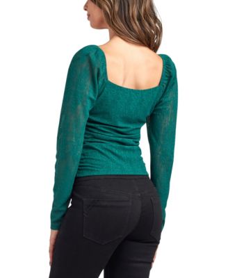 Juniors' Lace Puff Sleeve Top