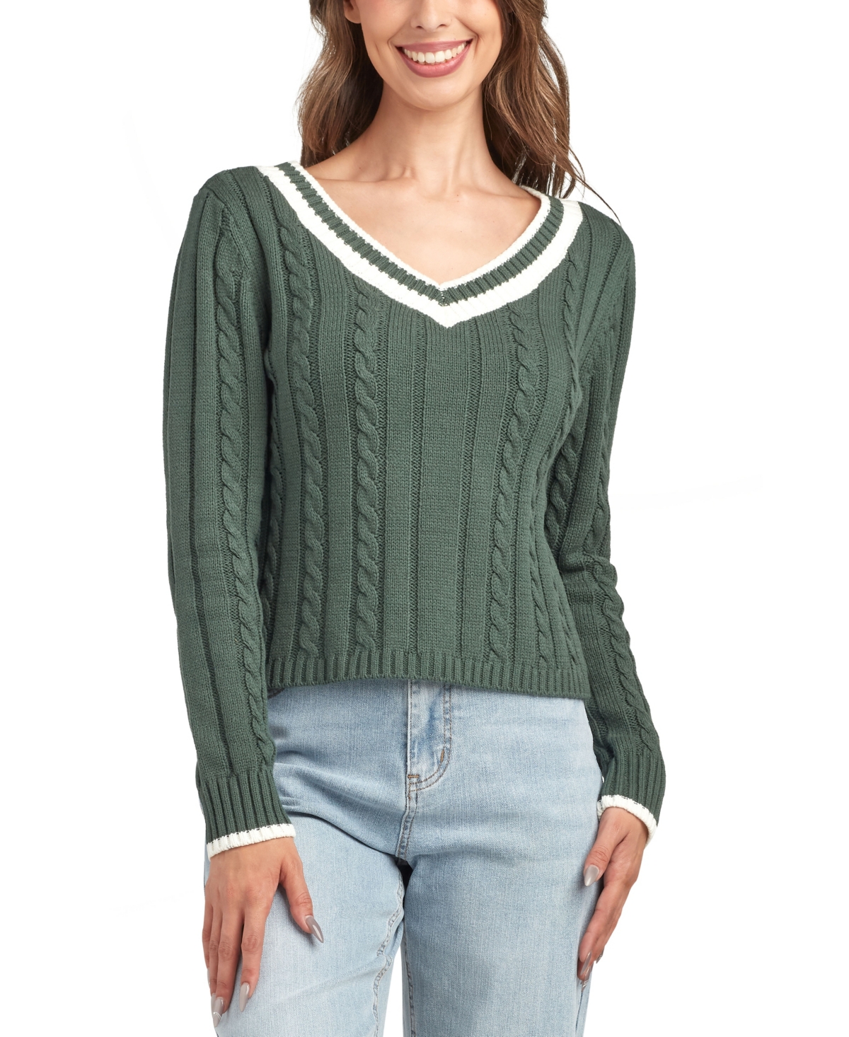 Bcx Juniors' V-neck Long Sleeve Sweater In Green