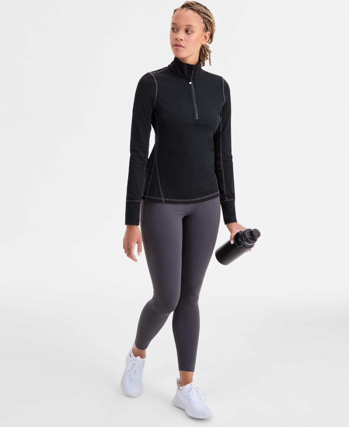 Id Ideology Women's Studio Quarter-Zip Contrast-Stitch Top, Macy's Exclusive