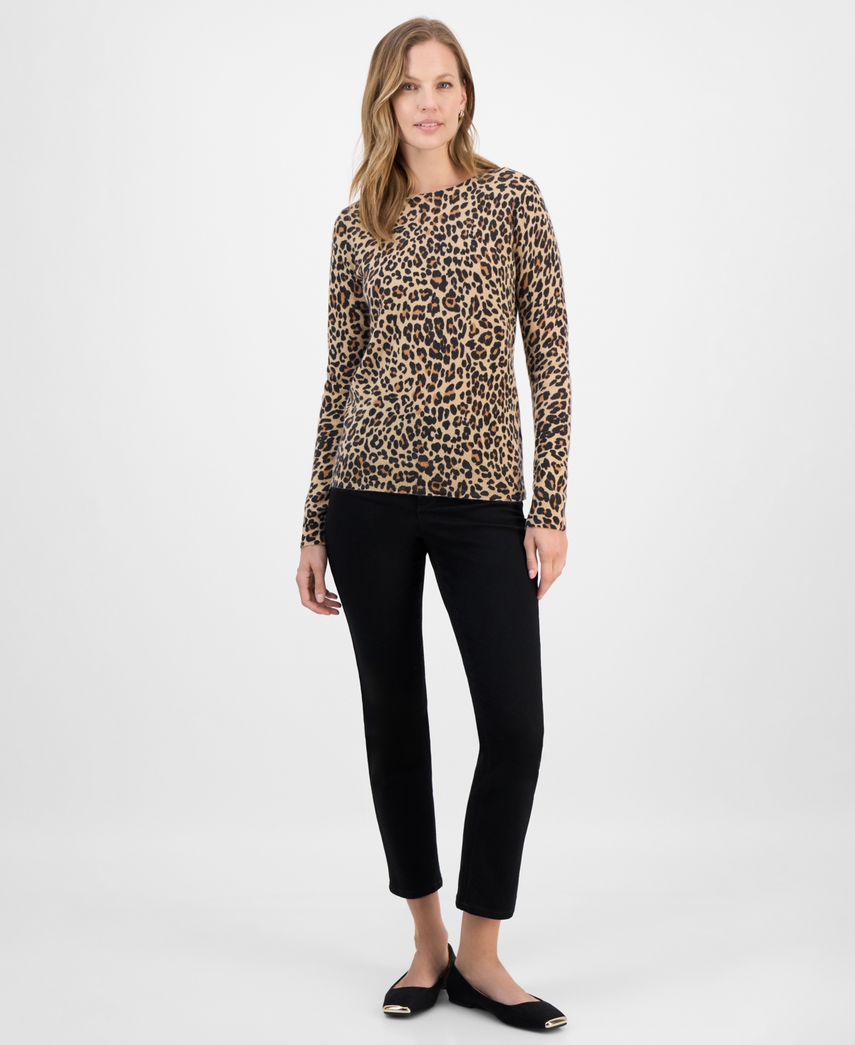 Charter Club Petite Cashmere Leopard-Print Sweater, Macy's Exclusive