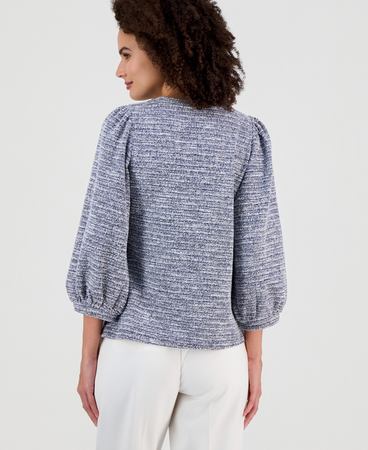Ak Anne Klein Petite 3/4-Balloon-Sleeve Boucle Top