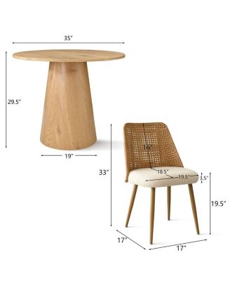 5 Piece Round Dining Set 35 Inch Pedestal Table Faux Rattan Upholstered Chairs