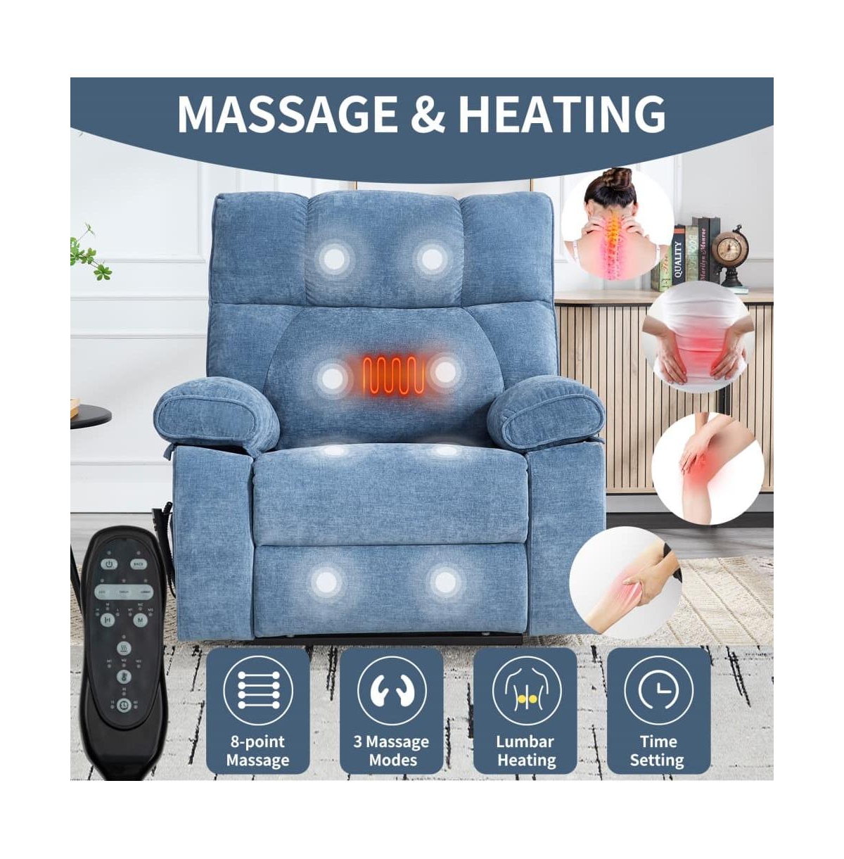 Maison Boucle Oversized Chenille Lift Recliner with Heat & Massage, Cup Holders, Dual Motor Electric Chair for Seniors-Maison