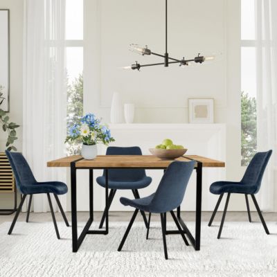 5-Piece Dining Set with 59 Inch Rectangular Table and 4 Upholstered Chairs, Space-Saving Design for Kitchen or Dining Room-Maison Boucle
