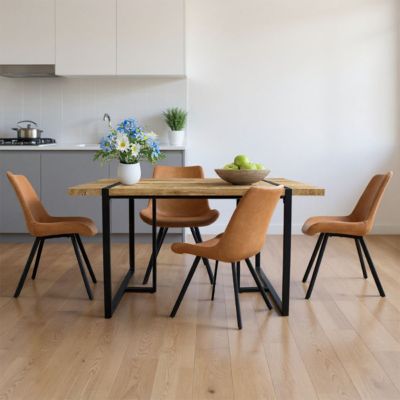 5-Piece Dining Set with 59 Inch Rectangular Table and 4 Upholstered Chairs, Space-Saving Design for Kitchen or Dining Room-Maison Boucle