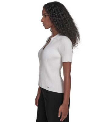 Petite Collared Short Sleeve Button Detailing Sweater