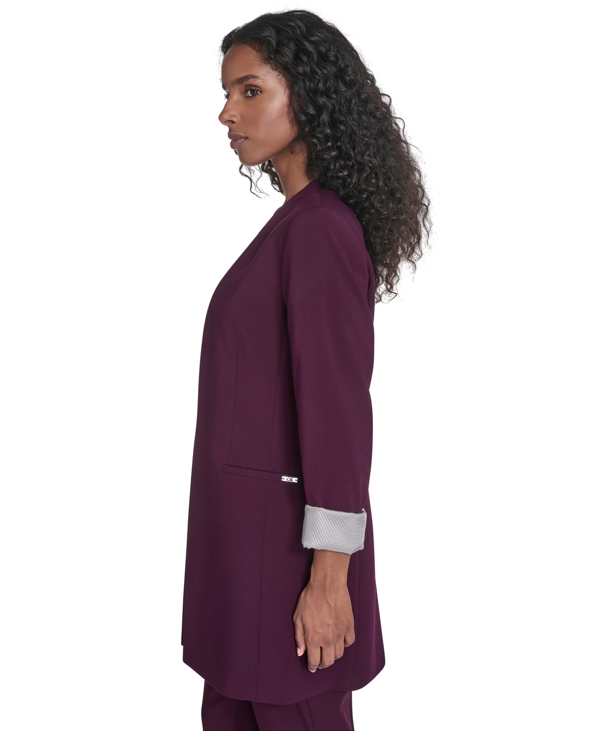 Calvin Klein Petite Lux Open Front 3/4-Sleeve Rollback Cuff Jacket