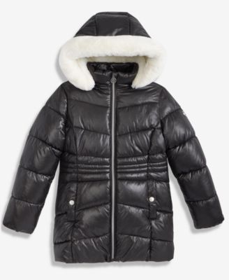Michael Kors - Girls 7-16 Stadium Puffer Jacket With Faux-Fur Trim
