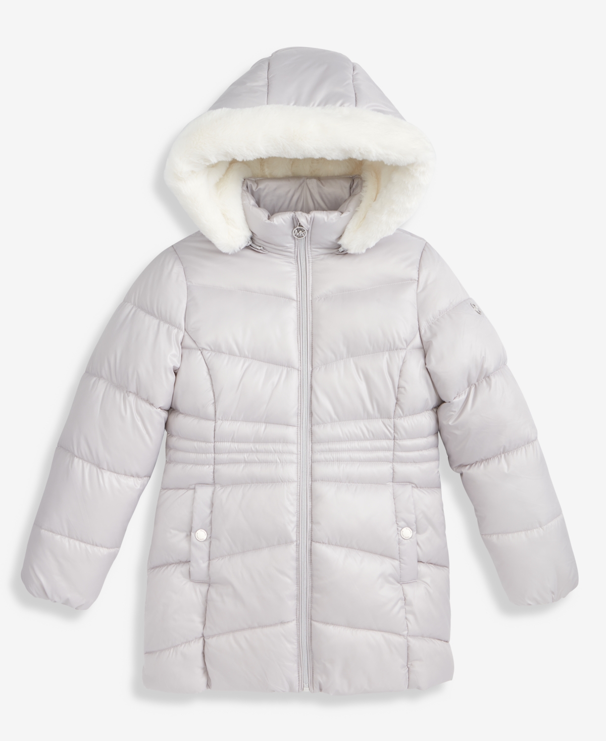 Michael Kors Girls 7-16 Stadium Puffer Jacket With Faux-fur Trim In White