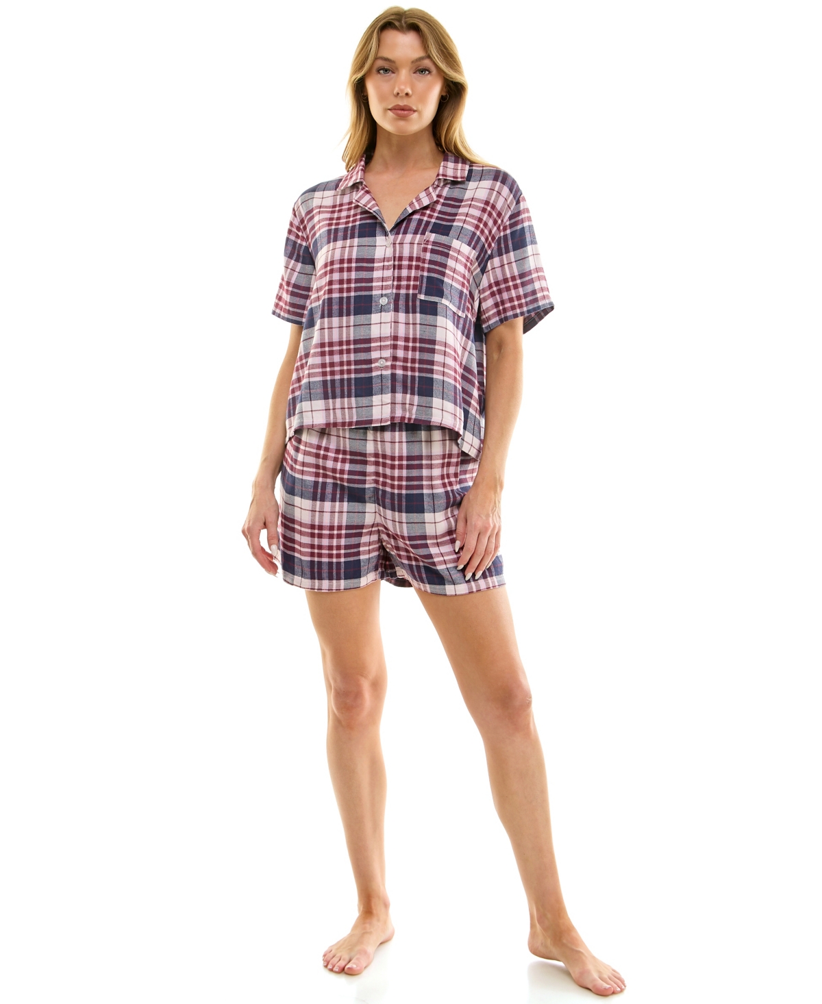 Roudelain Women's 2-piece Boxy Notch Collar Top With Boxer Shorts Set In Multi