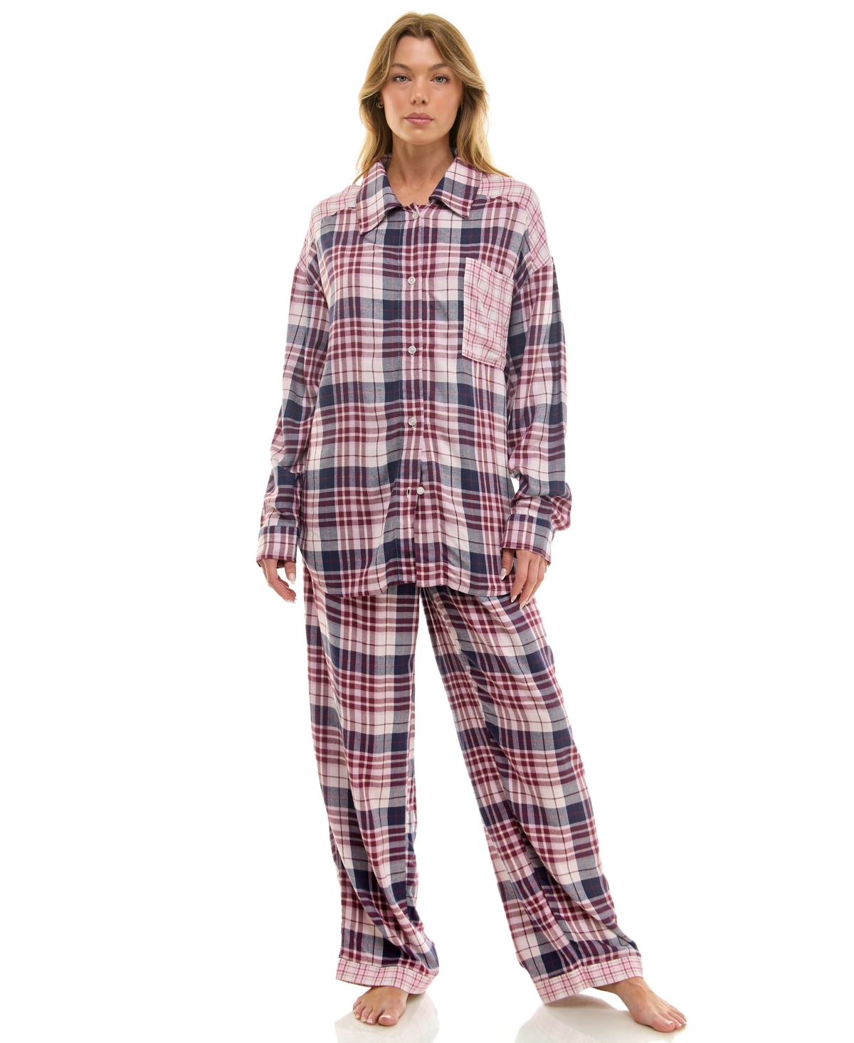 Roudelain Women's 2-piece Color Blocked Collared Pajama Set In Multi