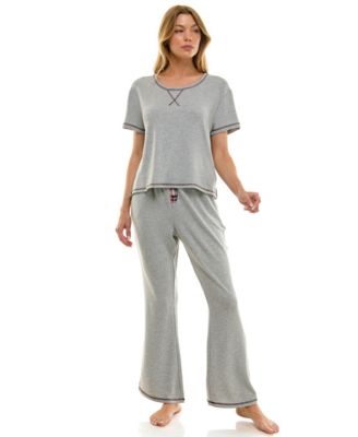 Women's 2-Piece Short Sleeve Top and Flare Pants Set