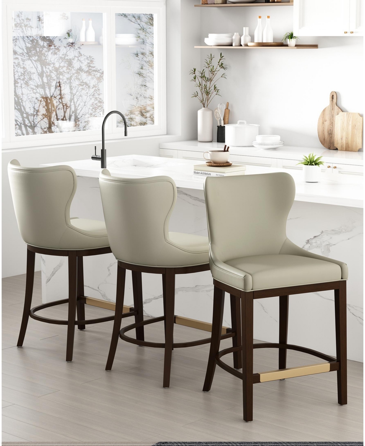 Manhattan Comfort Blair 40.9" Leatherette Upholstered Counter Stool In Gray