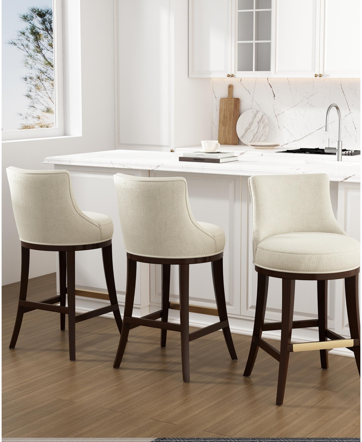 Manhattan Comfort Lucia 40.2" Chenille Upholstered Barstool In Brown