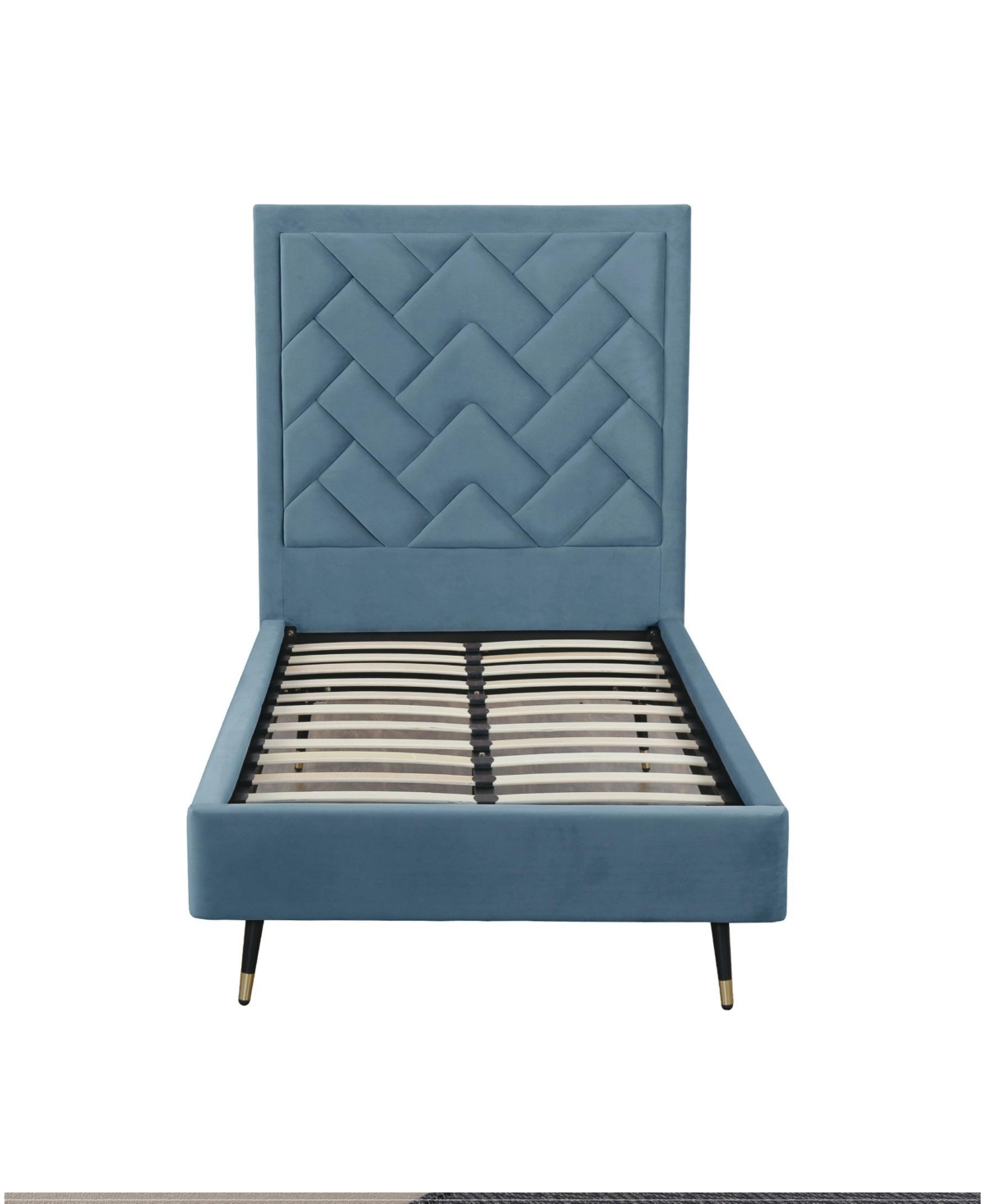 Manhattan Comfort Crosby Modern Twin-size Velvet Upholstered Bedframe And Headboard In Blue